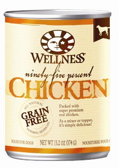 Wellness 95% Chicken Grain-Free Canned Dog Food, 13.2-oz, case of 12