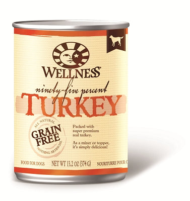 Wellness 95% Turkey Grain-Free Canned Dog Food, 13.2-oz, case of 12