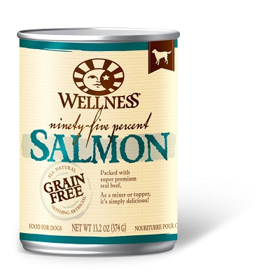 Wellness 95% Salmon Grain-Free Canned Dog Food, 13.2-oz, case of 12