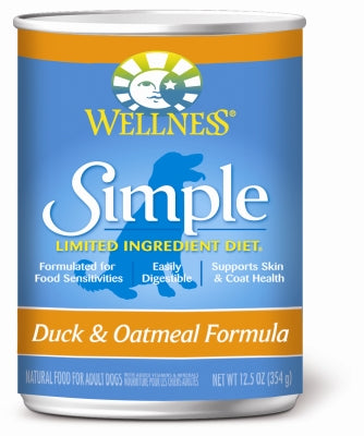 Wellness Simple Limited Ingredient Diet Duck & Oatmeal Formula Canned Dog Food, 12.5-oz, case of 12