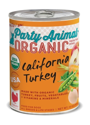 Party Animal Organic California Turkey Recipe Canned Dog Food, 12.8-oz, case of 12
