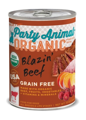 Party Animal Organic Blazing Beef Grain-Free Canned Dog Food, 12.8-oz, case of 12