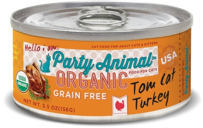 Party Animal Organic Tom Cat Turkey Recipe Grain-Free Canned Cat Food, 5.5-oz, case of 24