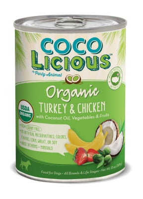 Party Animal Cocolicious Organic Turkey & Chicken Recipe Grain-Free Canned Dog Food, 12.8-oz, case of 12