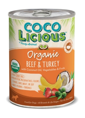 Party Animal Cocolicious Organic Beef & Turkey Recipe Grain-Free Canned Dog Food, 12.8-oz, case of 12