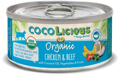 Party Animal Cocolicious Organic Chicken & Beef Recipe Grain-Free Canned Cat Food, 5.5-oz, case of 24