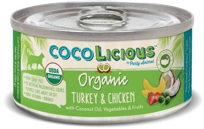 Party Animal Cocolicious Organic Turkey & Chicken Recipe Grain-Free Canned Cat Food, 5.5-oz, case of 24