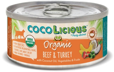 Party Animal Cocolicious Organic Beef & Turkey Recipe Grain-Free Canned Cat Food, 5.5-oz, case of 24