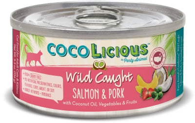 Party Animal Cocolicious Wild Caught Salmon & Pork Recipe Grain-Free Canned Cat Food, 5.5-oz, case of 24