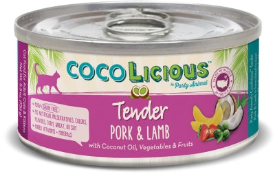 Party Animal Cocolicious Tender Pork & Lamb Recipe Grain-Free Canned Cat Food, 5.5-oz, case of 24