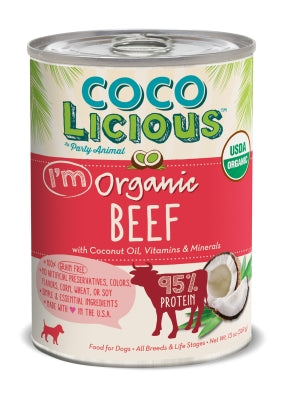 Party Animal Cocolicious 95% Organic Beef Recipe Grain-Free Canned Dog Food, 12.8-oz, case of 12