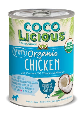 Party Animal Cocolicious 95% Organic Chicken Recipe Grain-Free Canned Dog Food, 12.8-oz, case of 12