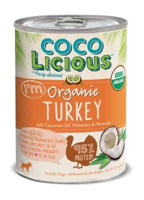 Party Animal Cocolicious 95% Organic Turkey Recipe Grain-Free Canned Dog Food, 12.8-oz, case of 12