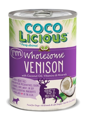 Party Animal Cocolicious 95% Wholesome Venison Grain-Free Canned Dog Food, 12.8-oz, case of 12
