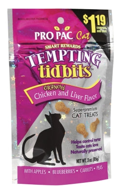 Pro Pac Tempting Tidbits Chicken & Liver Superpremium Cat Treats, 3-oz bag