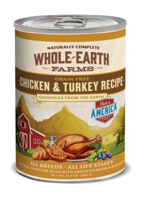 Whole Earth Farms Grain-Free Chicken & Turkey Recipe Canned Dog Food, 12.7-oz, case of 12