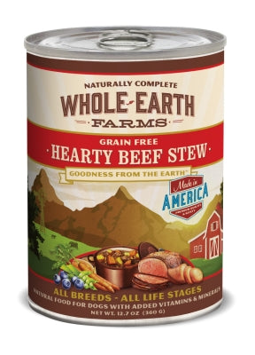 Whole Earth Farms Grain-Free Hearty Beef Stew Canned Dog Food, 12.7-oz, case of 12