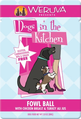 Weruva Dogs in the Kitchen Fowl Ball with Chicken Breast & Turkey Au Jus Grain-Free Dog Food Pouches, 2.8-oz, case of 12