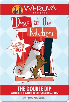 Weruva Dogs in the Kitchen The Double Dip with Beef & Wild Caught Salmon Au Jus Grain-Free Dog Food Pouches, 2.8-oz, case of 12