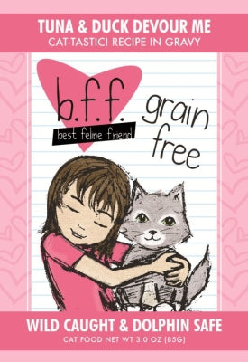 BFF Tuna & Duck Devour Me Recipe in Gravy Grain-Free Cat Food Pouches, 3-oz, case of 24