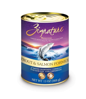 Zignature Trout & Salmon Formula Limited Ingredient Grain-Free Canned Dog Food, 13-oz, case of 12